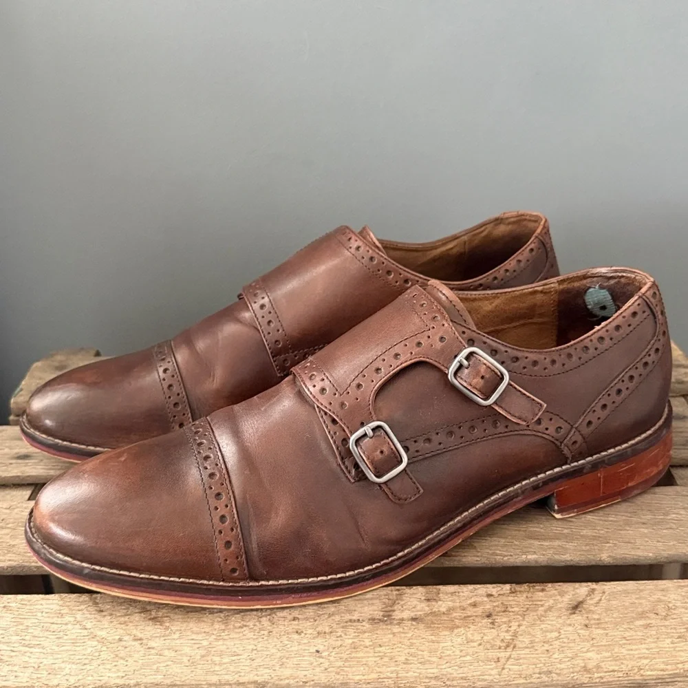 Johnston & Murphy 'Conard' Burnished‎ Leather Double Monk Strap Size 11.5 A25